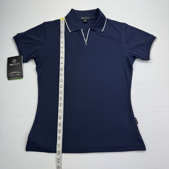On Tour Blue WEBtech Golf Polo Womens XS Navy Silver Trim Moisture Management - Picture 6 of 7